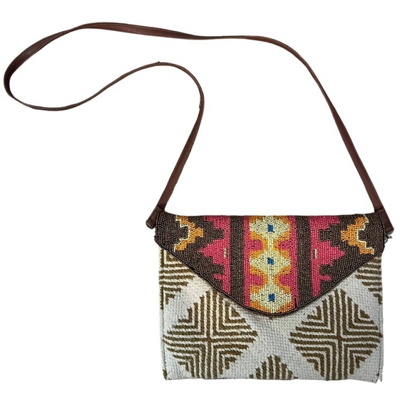 All’asta Boho Cloth & Beaded Indian Shoulder Bag made in India - Picture 1 of 11